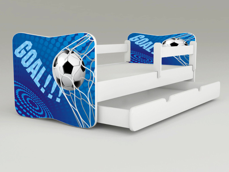 Detská posteľ s odnímateľnými bočnicami + šuflík Futbal modrý